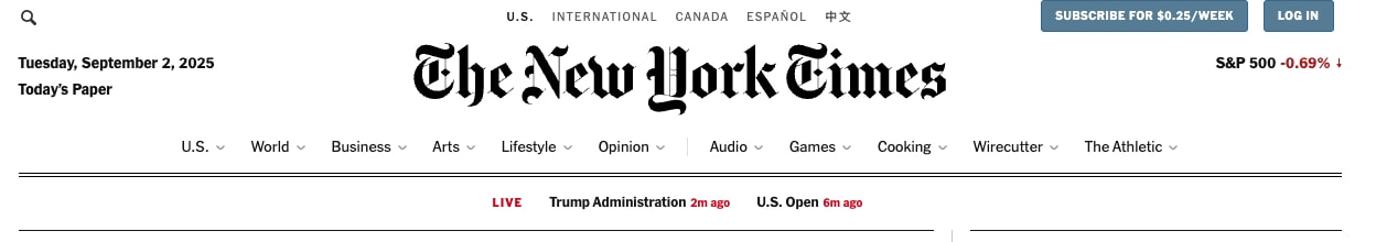 The New York Times - Breaking News, US News, World News and Videos captured website design
