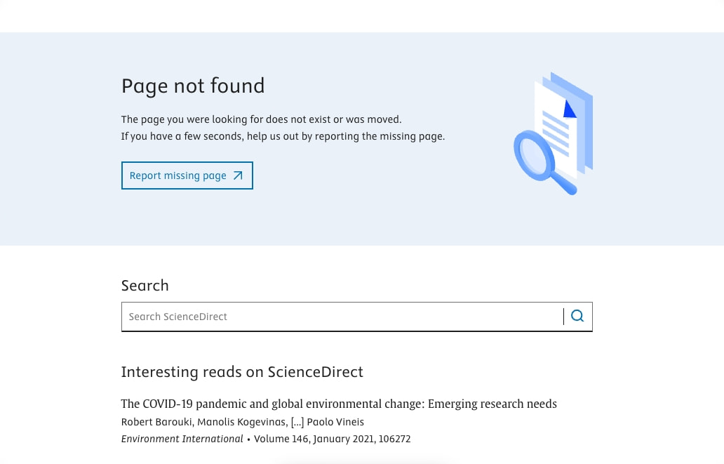 Page not found | ScienceDirect captured website design