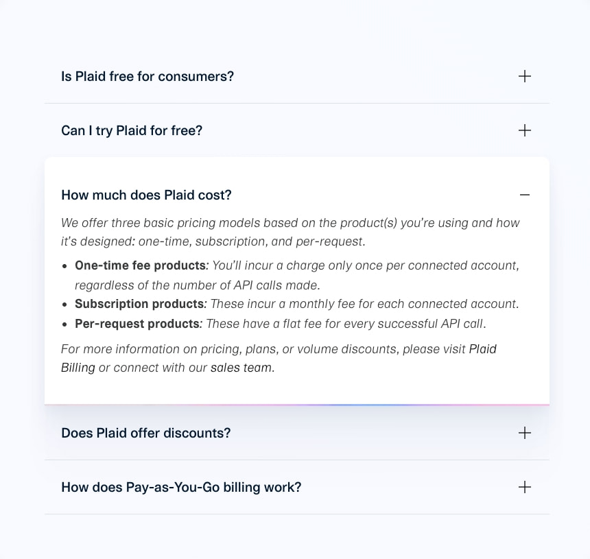 Pricing - United States & Canada | Plaid captured website design