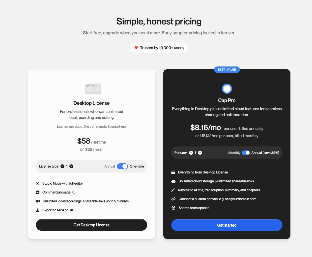 Cap — Beautiful screen recordings, owned by you. captured website design