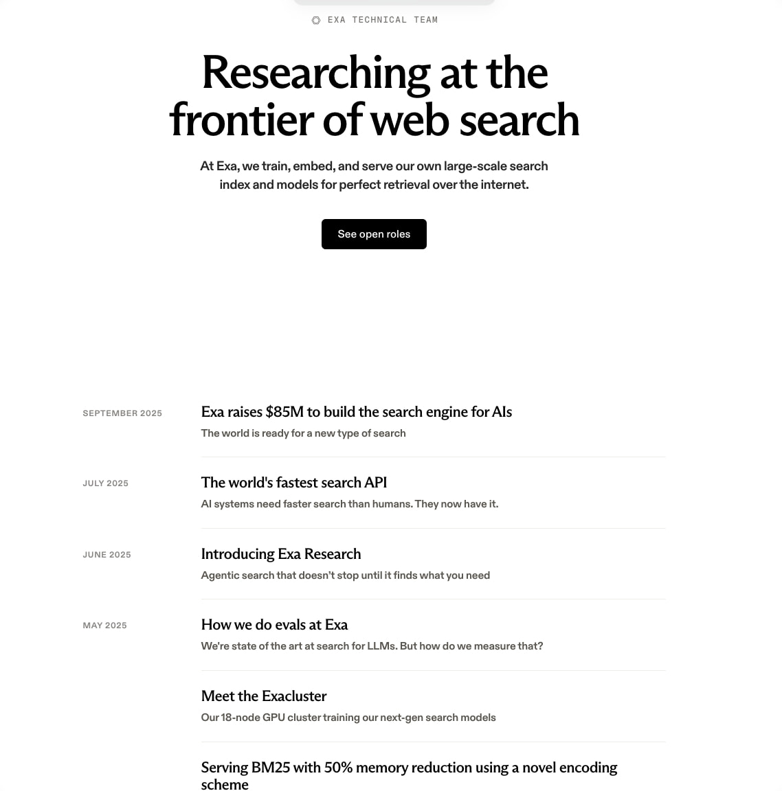 Exa | Web Search API, AI Search Engine, & Website Crawler captured website design