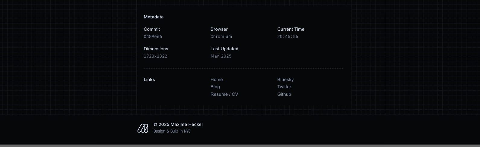 The online home of Maxime's work captured website design