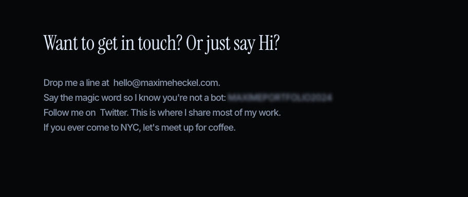 The online home of Maxime's work captured website design