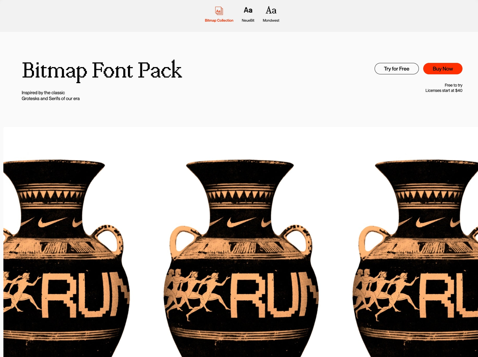 NeueBit and Mondwest - A modern brutalist bitmap font pack - Free to Try – Pangram Pangram Foundry captured website design
