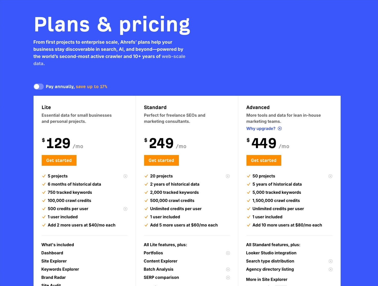 Plans & Pricing - Ahrefs captured website design