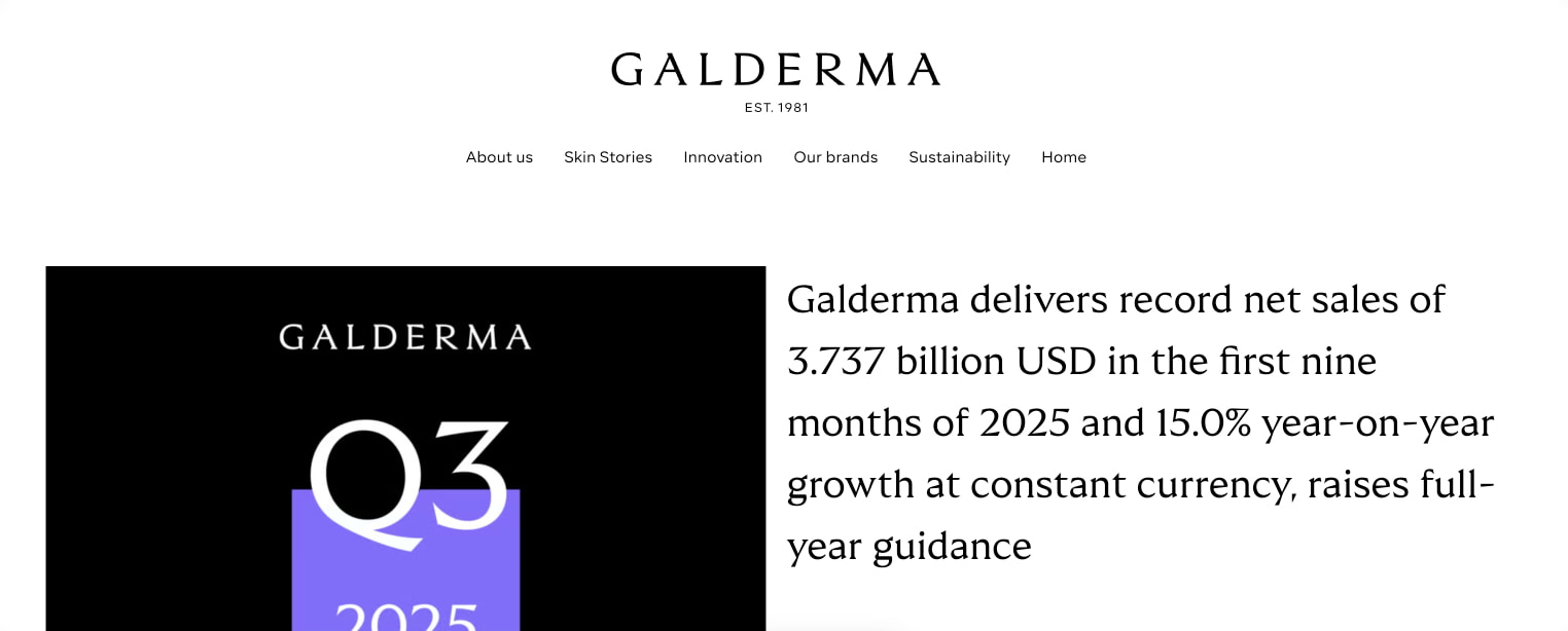 Galderma delivers record net sales of 3.737 billion USD in the first nine months of 2025 and 15.0% year-on-year growth at constant currency, raises full-year guidance | Galderma captured website design