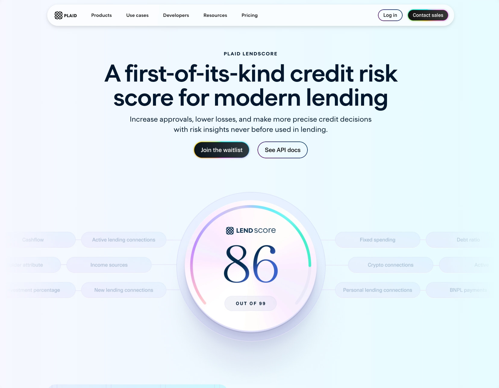 LendScore: A smarter credit risk score with network insights | Plaid captured website design