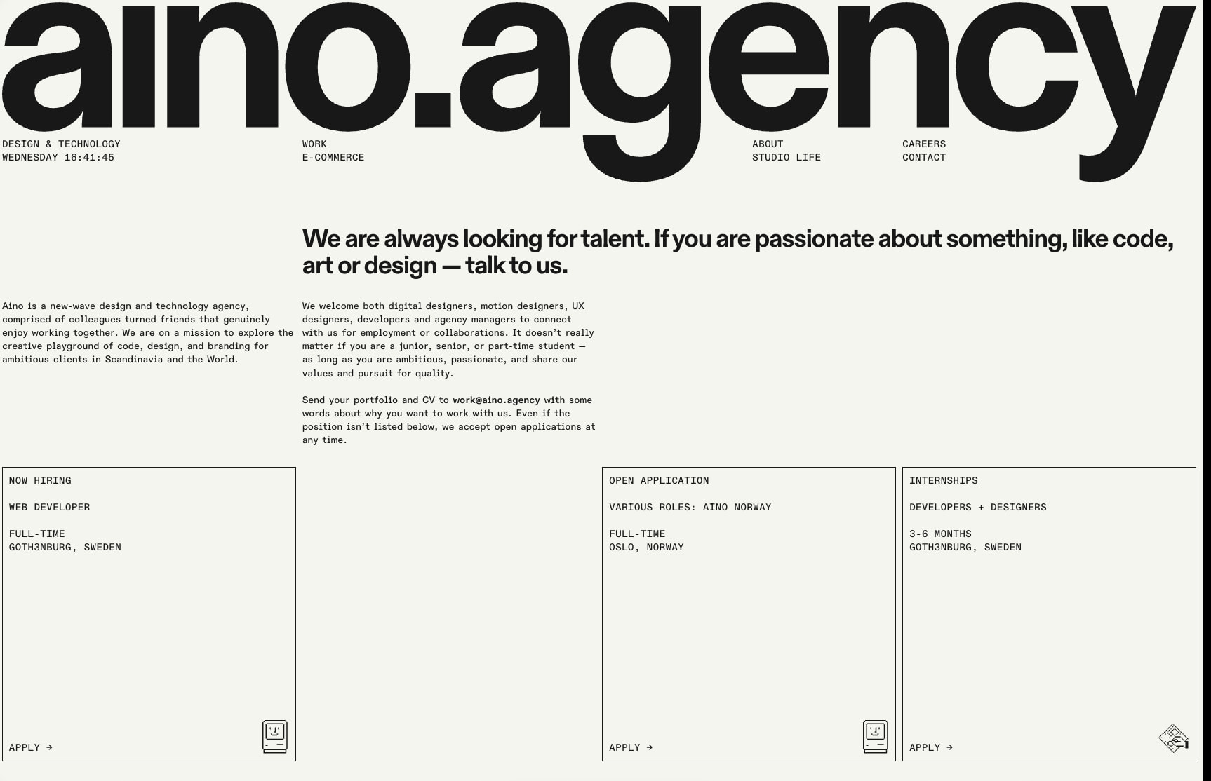 Careers — Aino captured website design