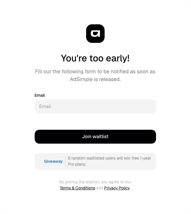 AdSimple waitlist captured website design