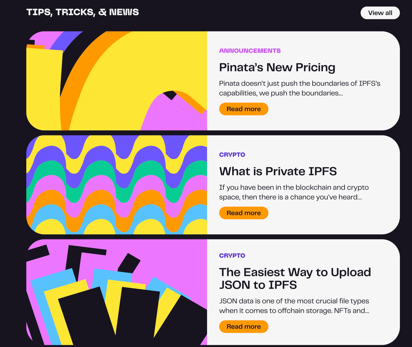 Pinata | Crypto's file storage captured website design