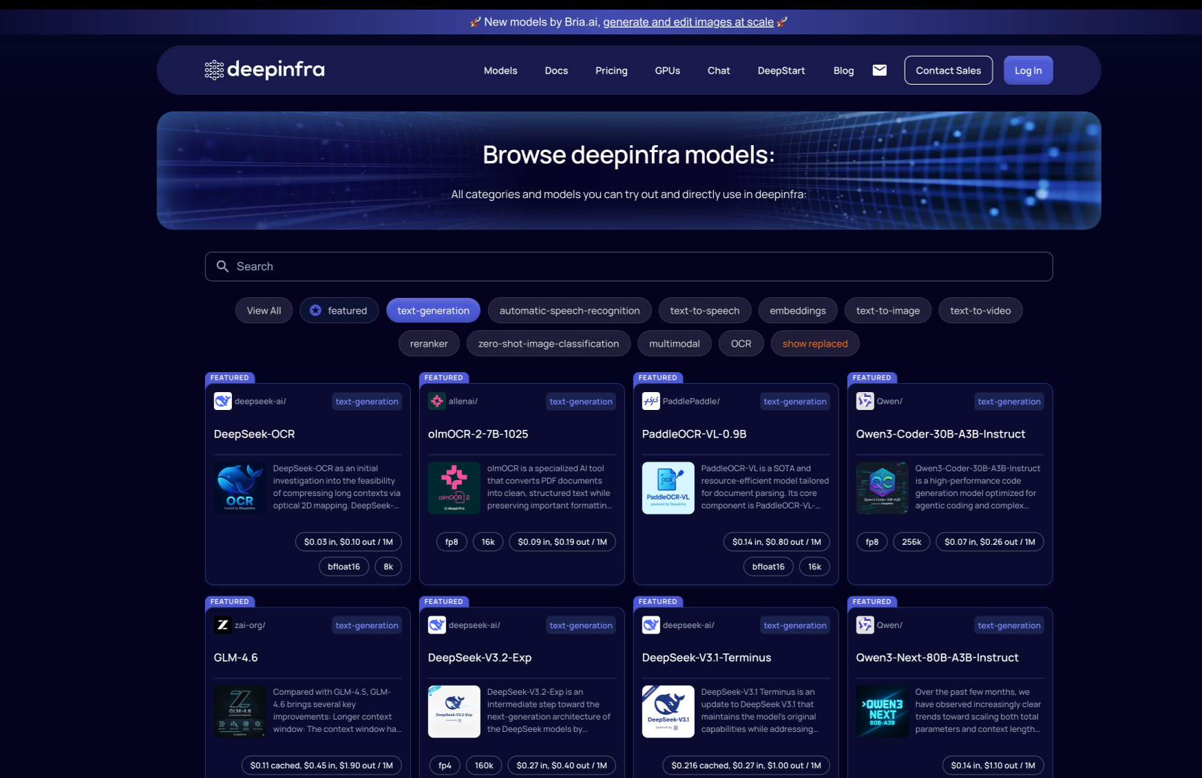 Models | Machine Learning Inference | Deep Infra captured website design