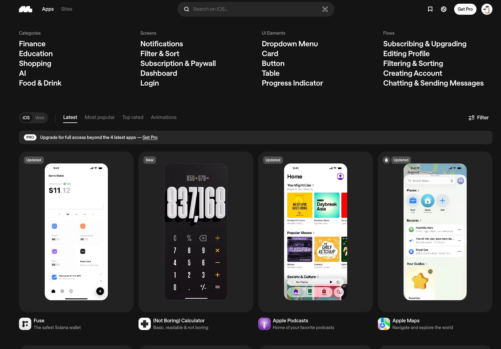 Discover iOS apps | Mobbin captured website design