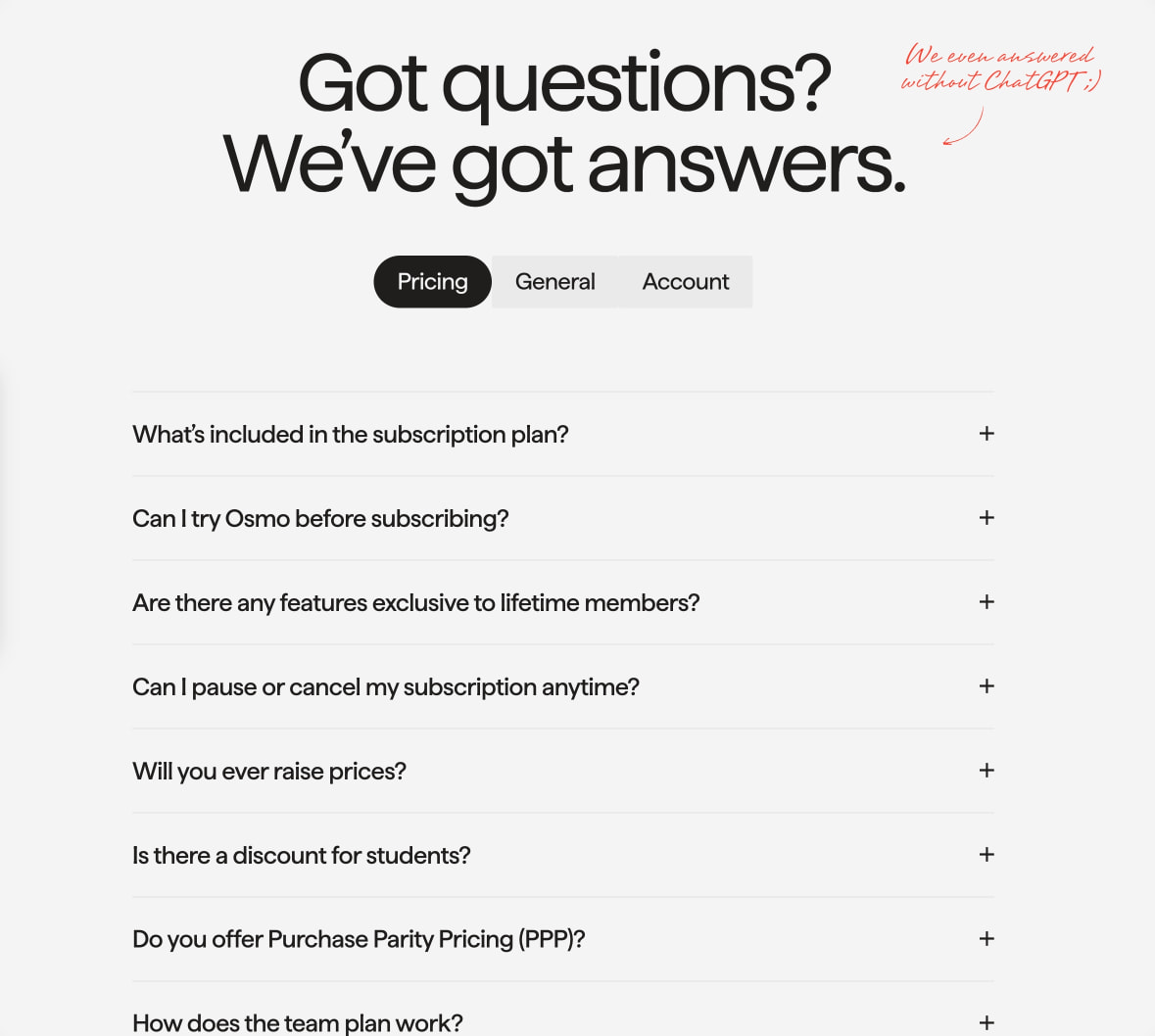 Plans & Pricing - Osmo captured website design
