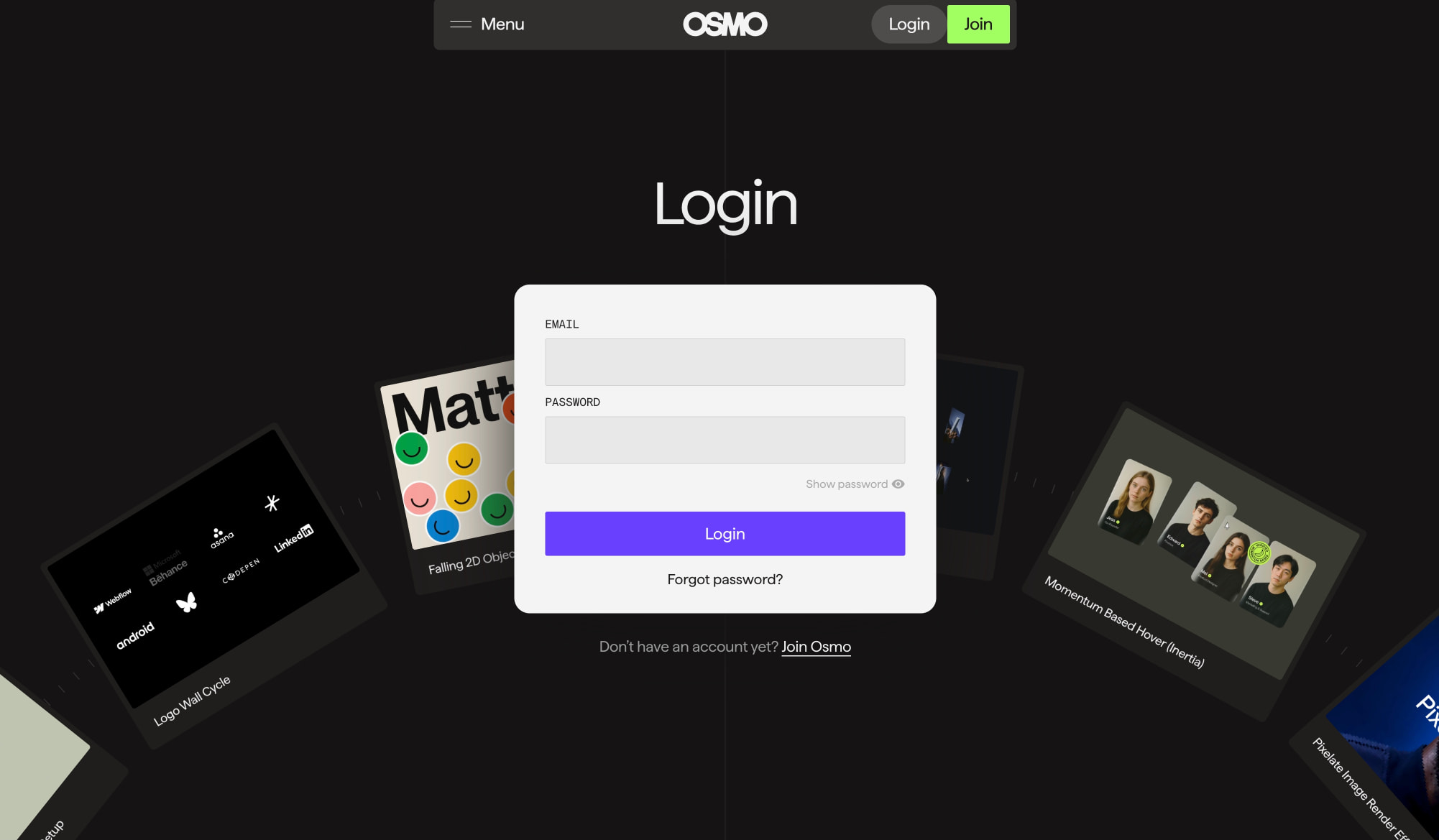 Login - Osmo captured website design