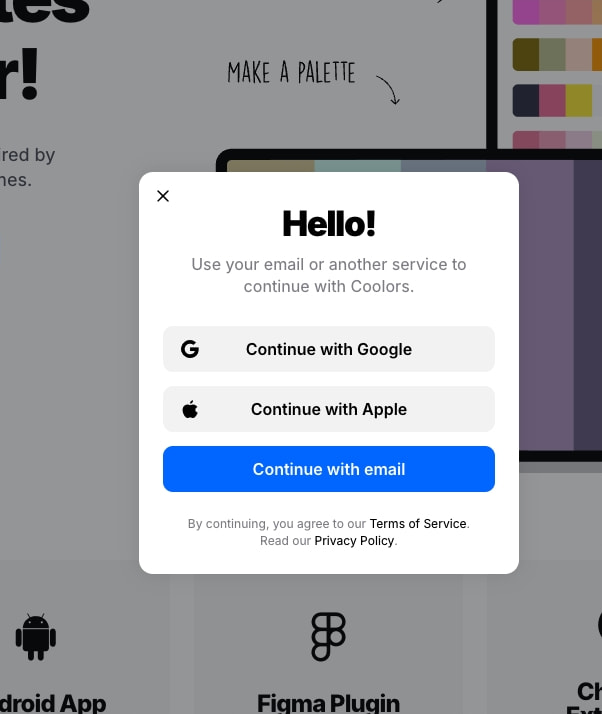 Coolors - The super fast color palettes generator! captured website design