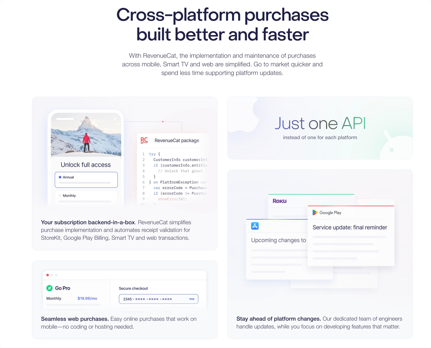 In-App Subscriptions Made Easy – RevenueCat captured website design