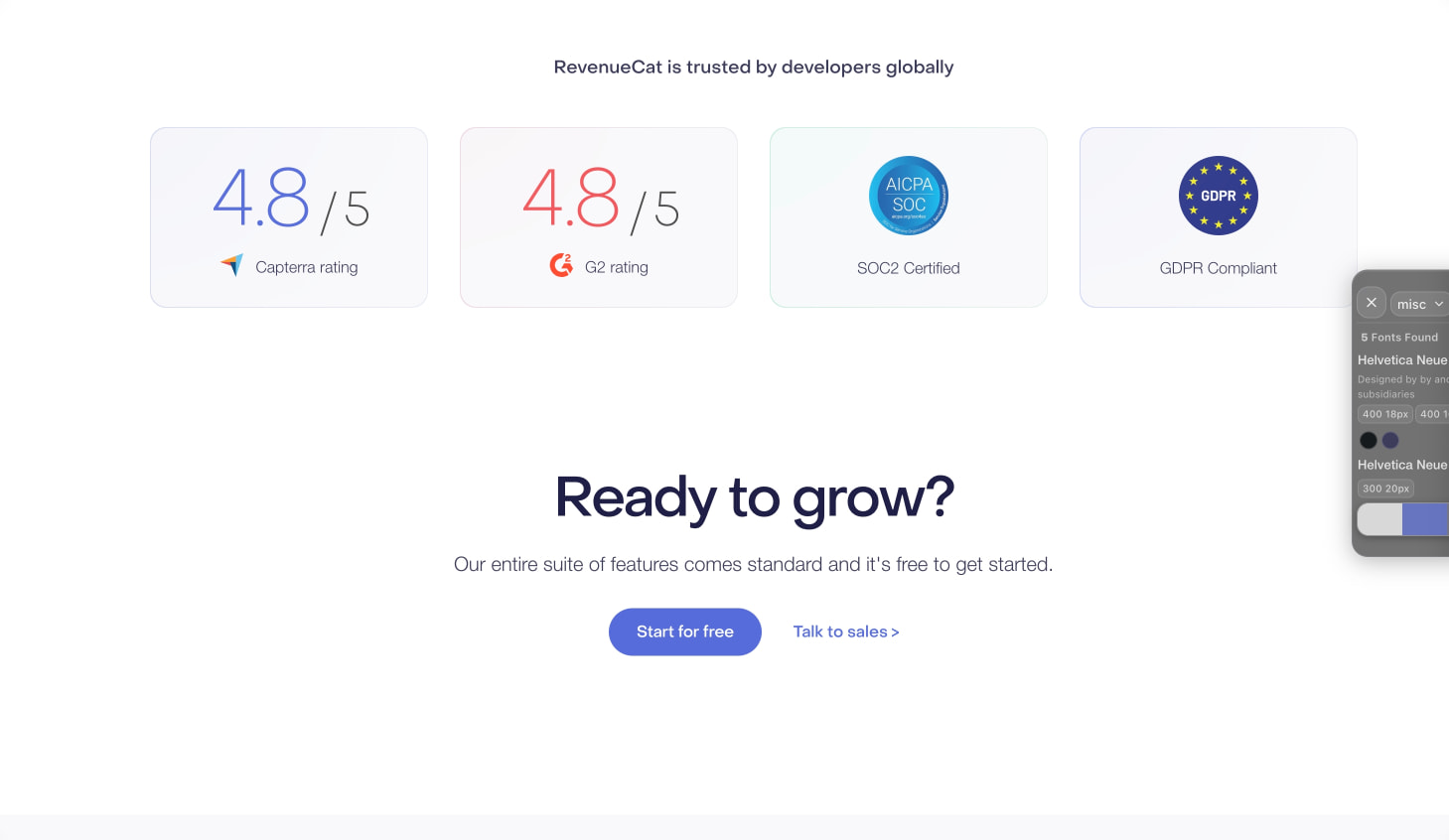 In-App Subscriptions Made Easy – RevenueCat captured website design