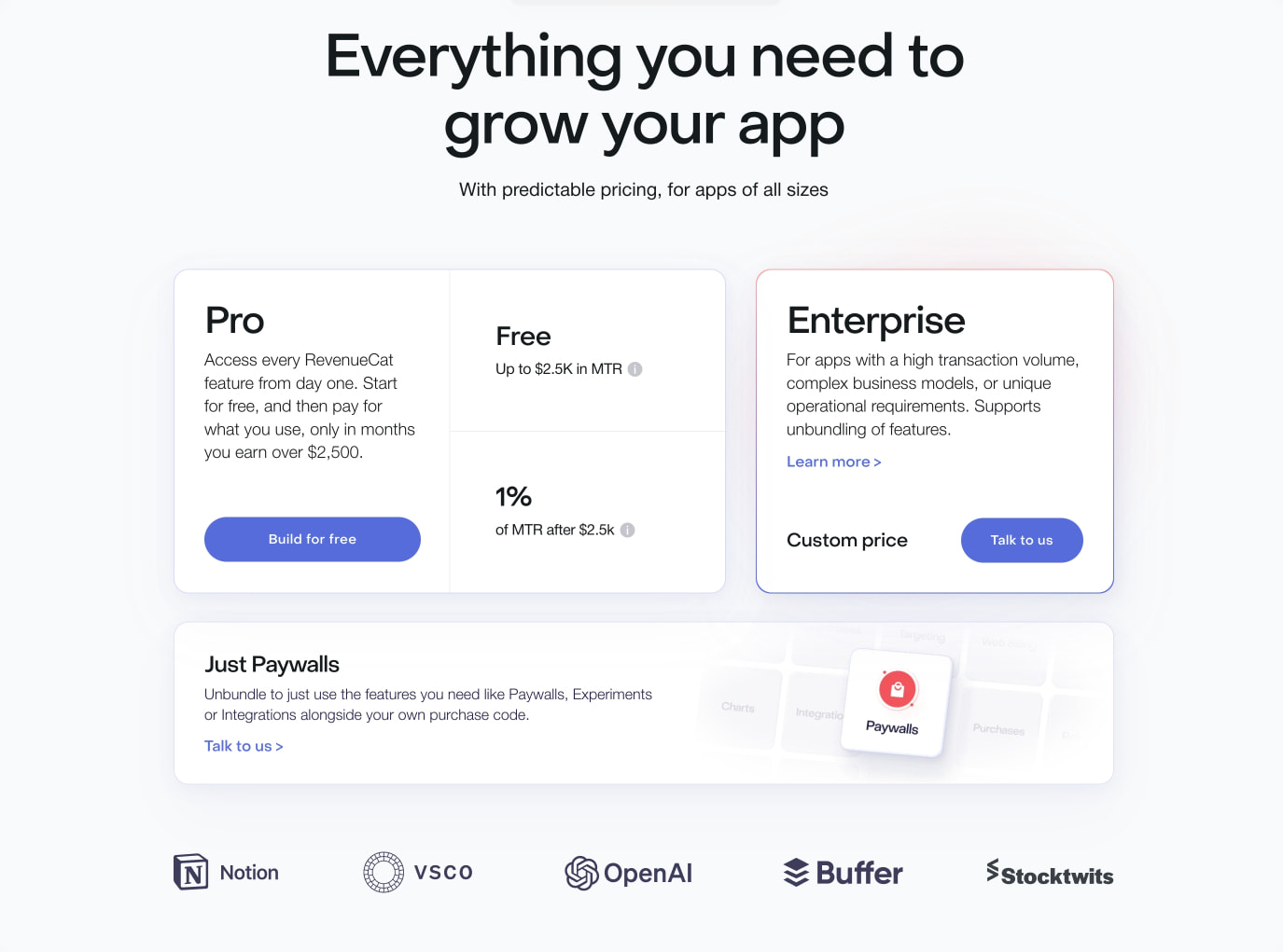 Pricing & Plans – RevenueCat captured website design