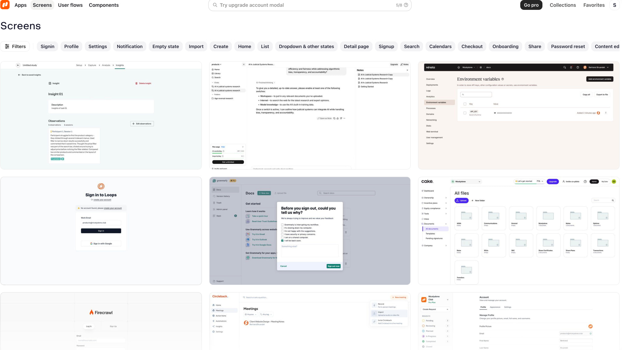 Screens captured website design