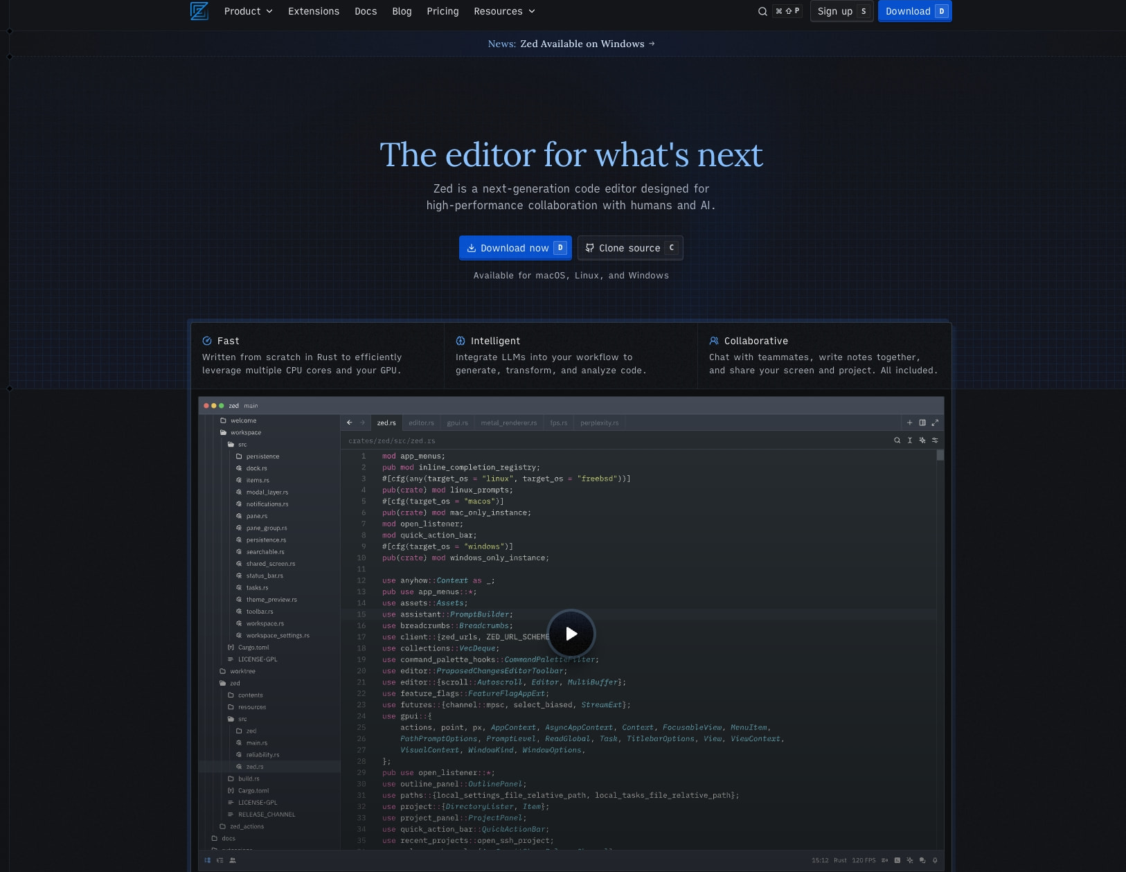 Zed — The editor for what's next captured website design