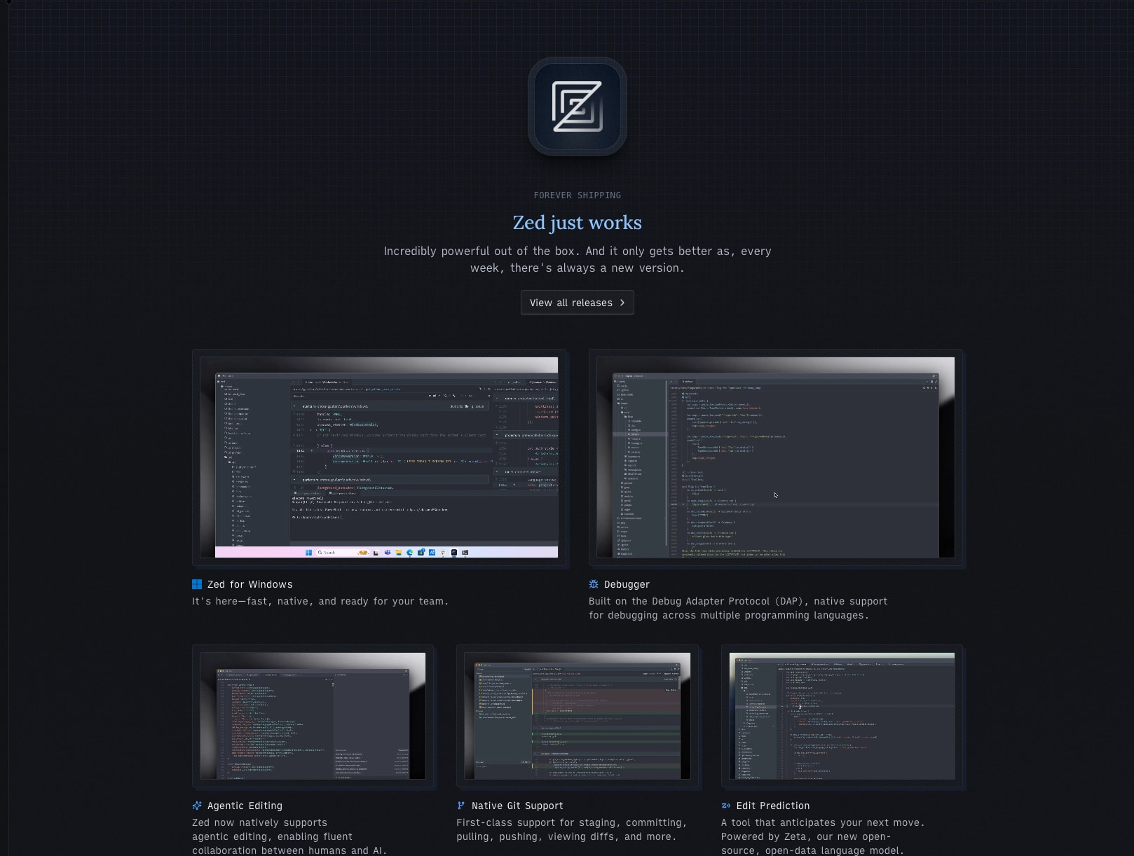 Zed — The editor for what's next captured website design