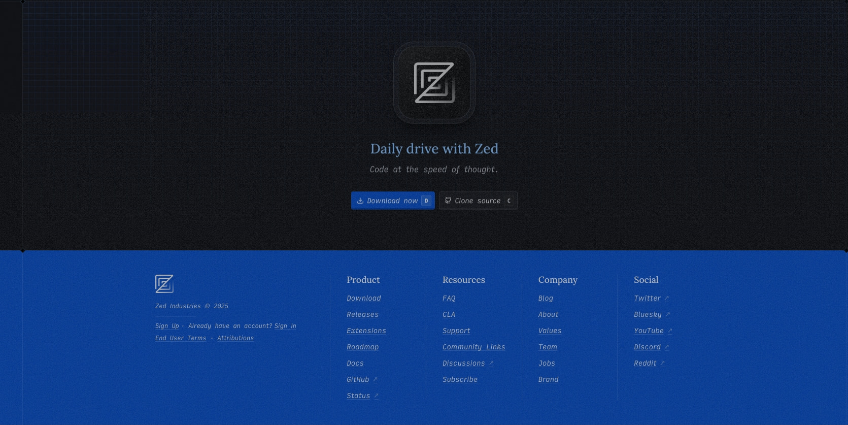 Zed — The editor for what's next captured website design