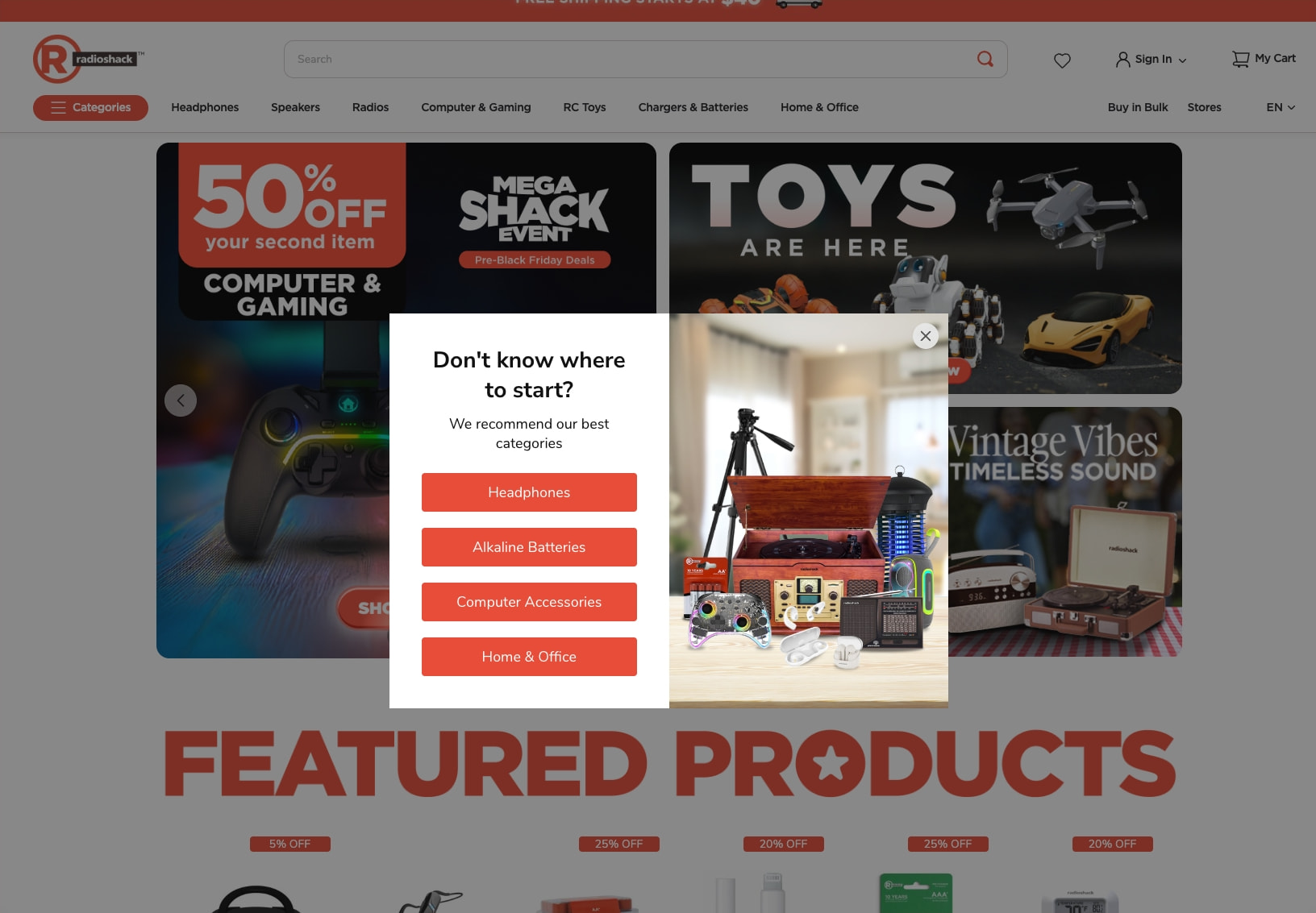 RadioShack captured website design