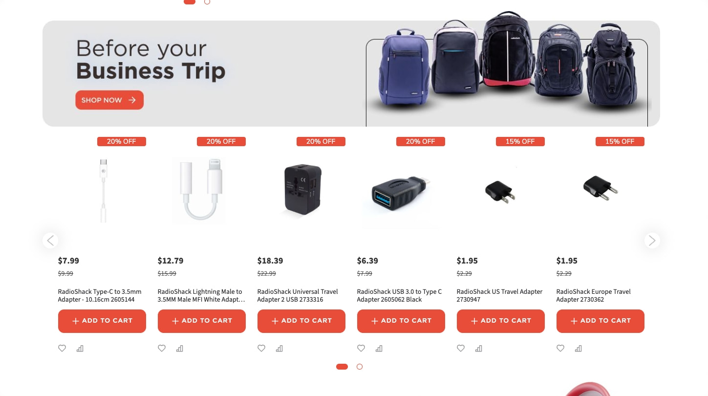 RadioShack captured website design