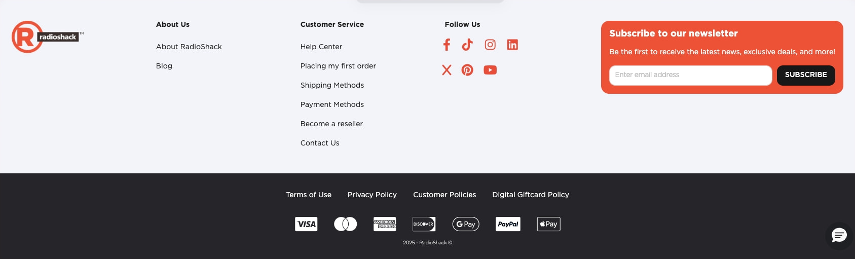 RadioShack captured website design