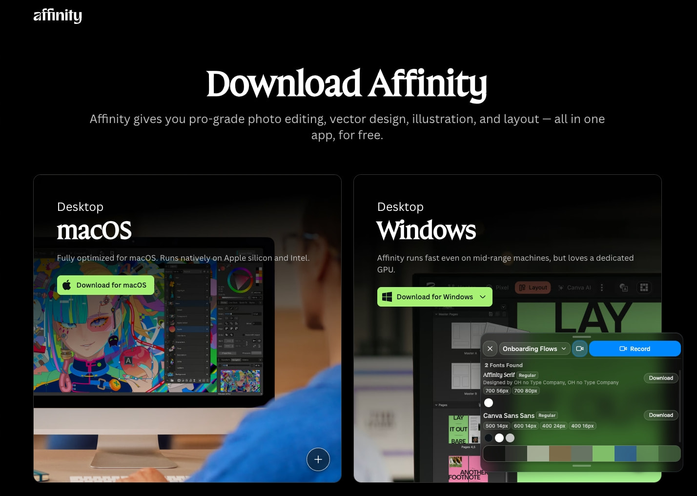 Affinity Download | Free Pro Design Software Fully Optimised for Mac and Windows captured website design