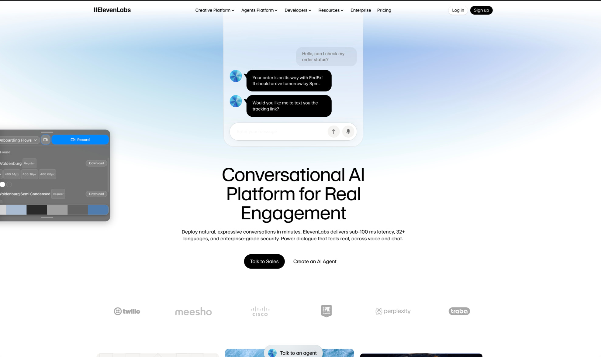 Conversational AI Agent Platform for Real-Time Voice & Chat captured website design