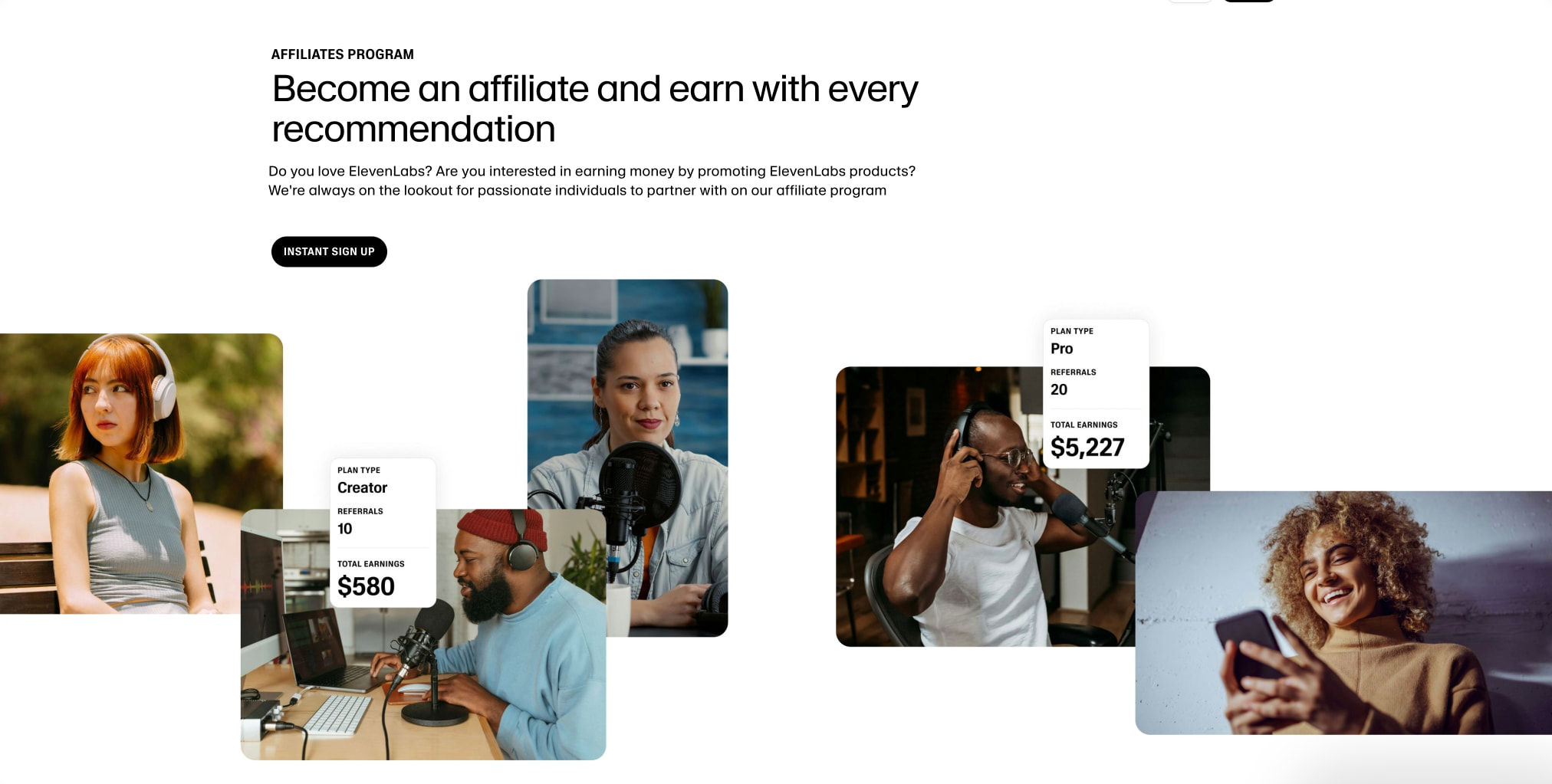 Earn with ElevenLabs — Join Our Affiliate Program Today captured website design