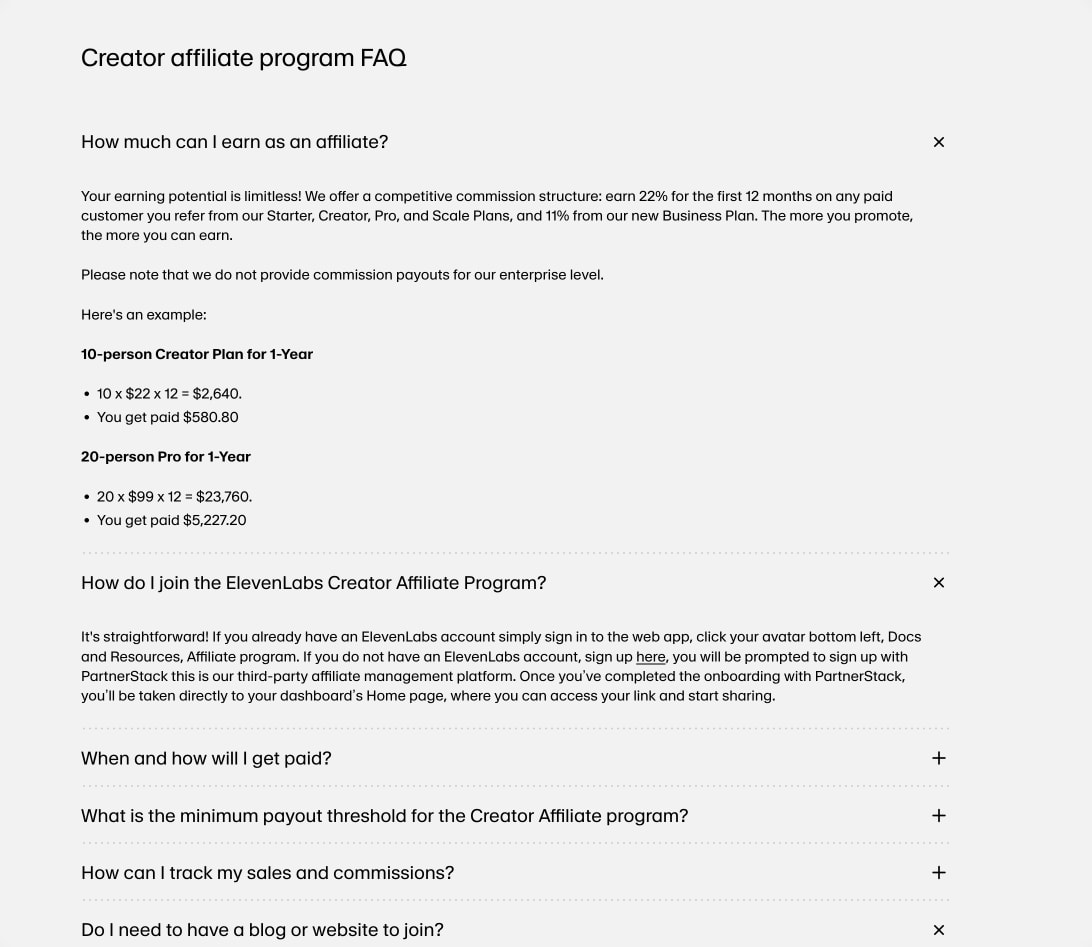 Earn with ElevenLabs — Join Our Affiliate Program Today captured website design