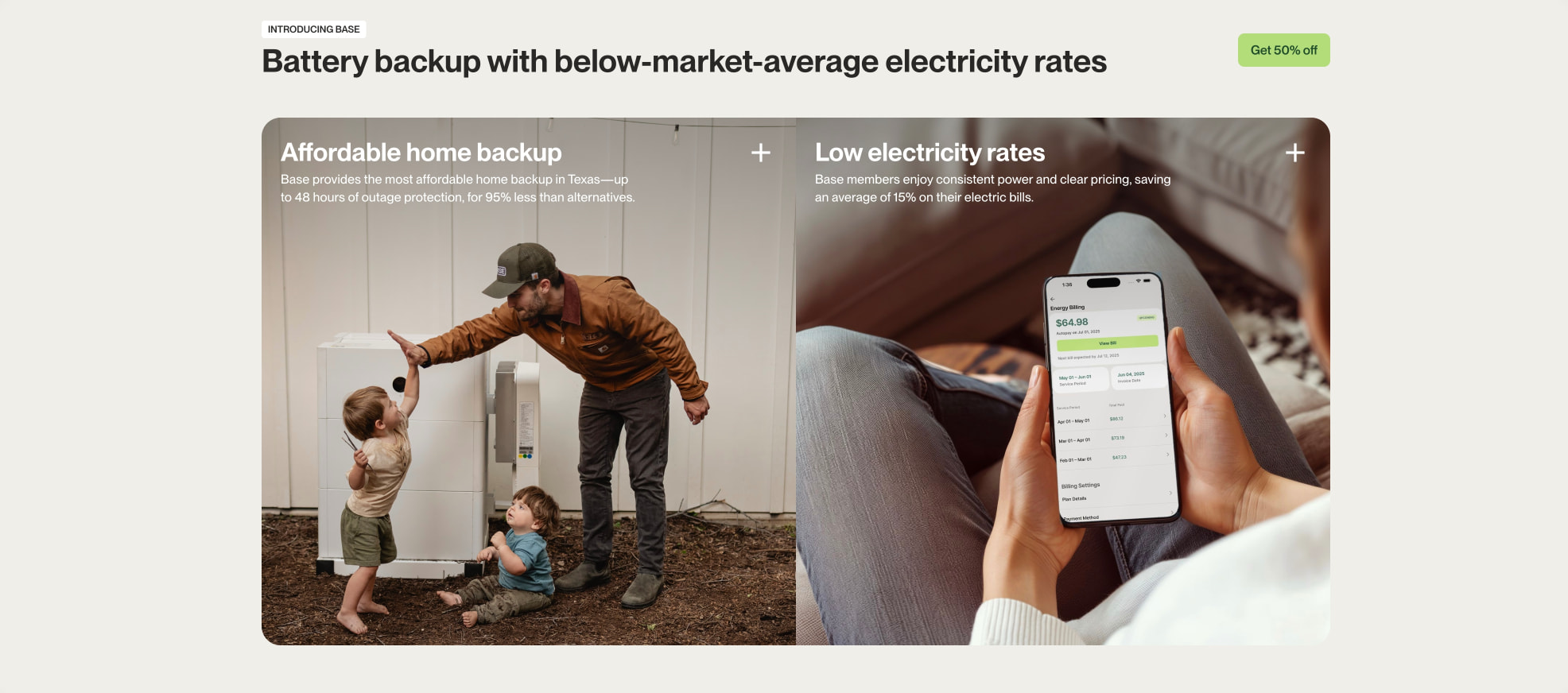 Texas' Only Energy Provider With Home Backup Power | Base Power captured website design