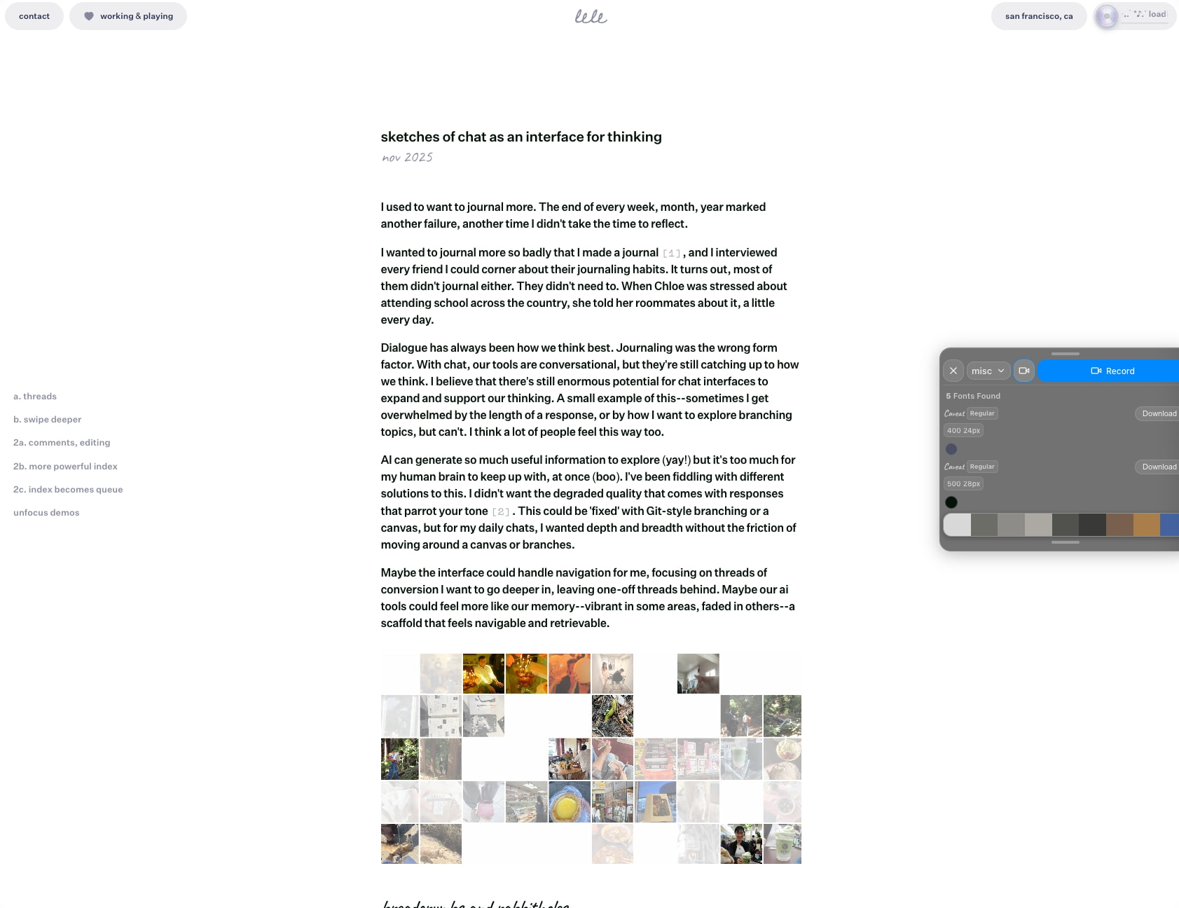 lele's portfolio captured website design