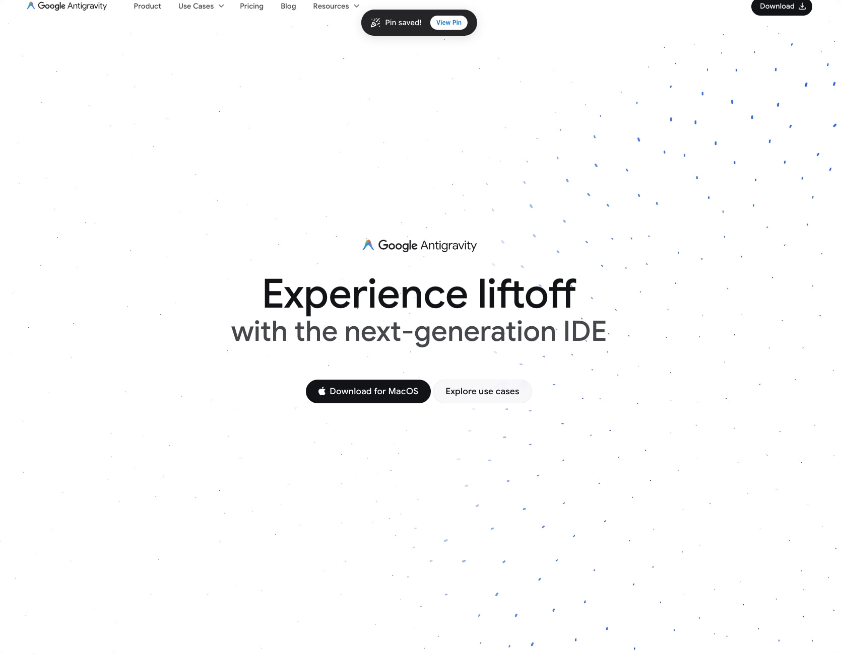 Google Antigravity captured website design