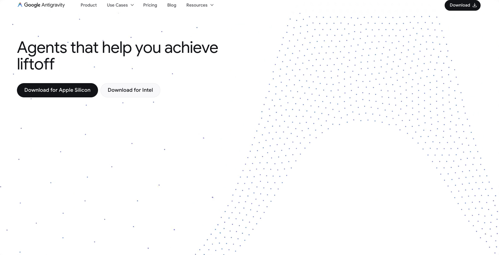 Google Antigravity Product captured website design