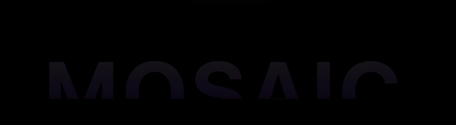 Blog page header with large MOSAIC wordmark in near-black on pure black background captured website design