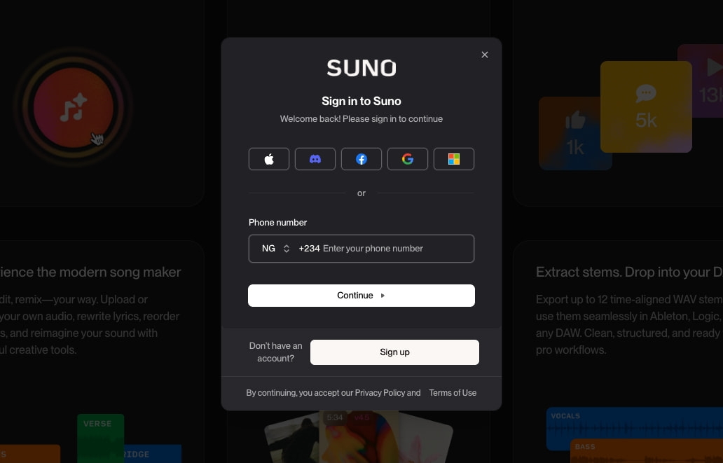Suno | AI Music captured website design