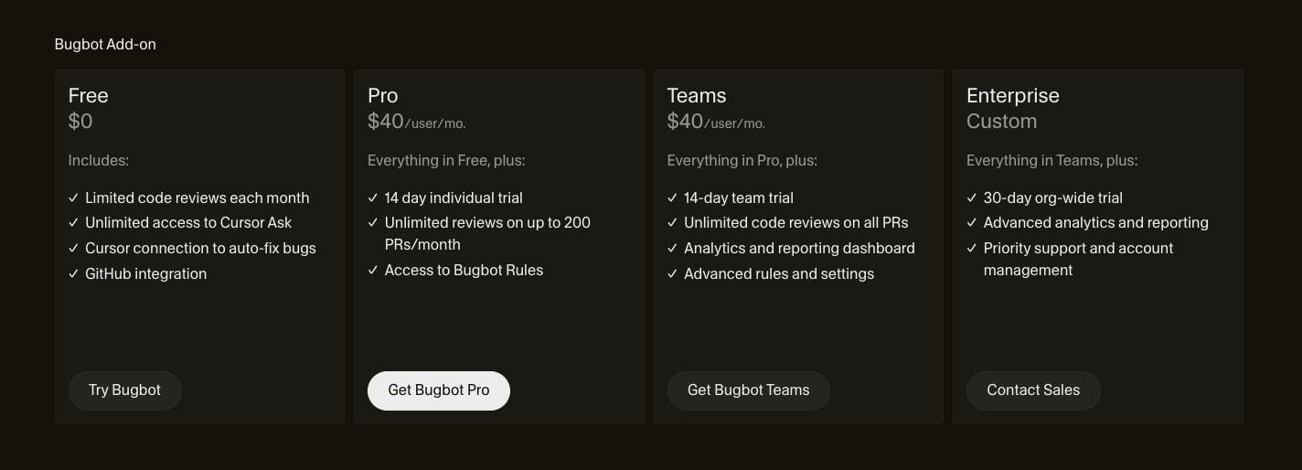 Pricing · Cursor captured website design