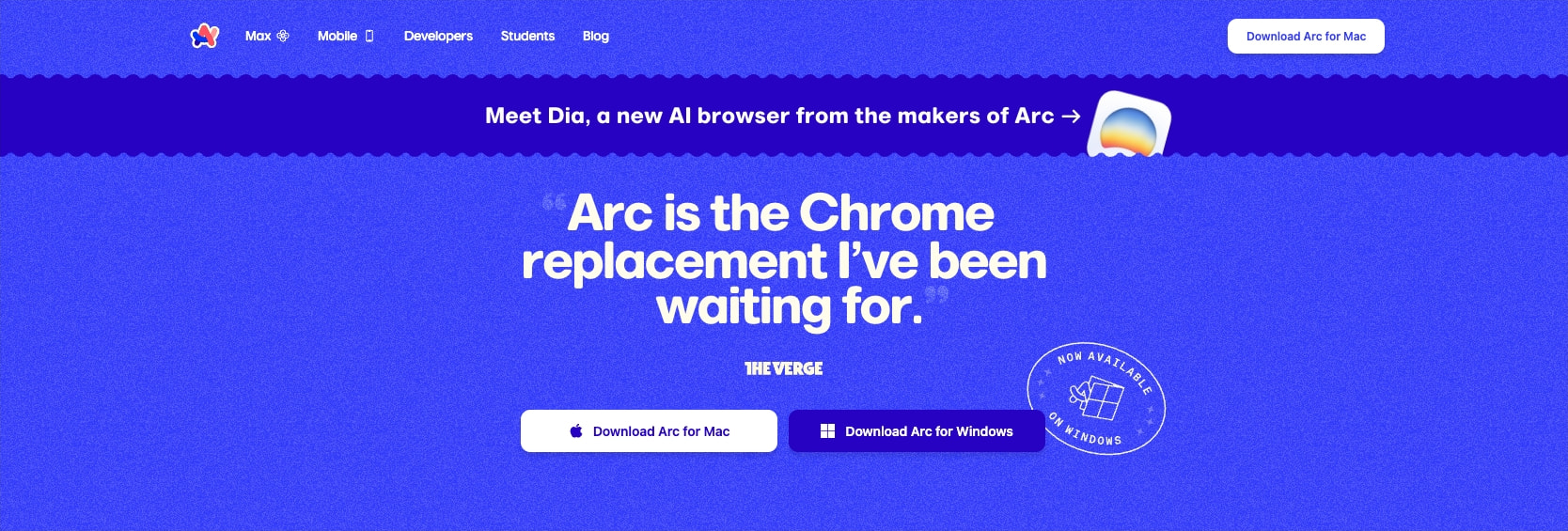 Arc from The Browser Company captured website design