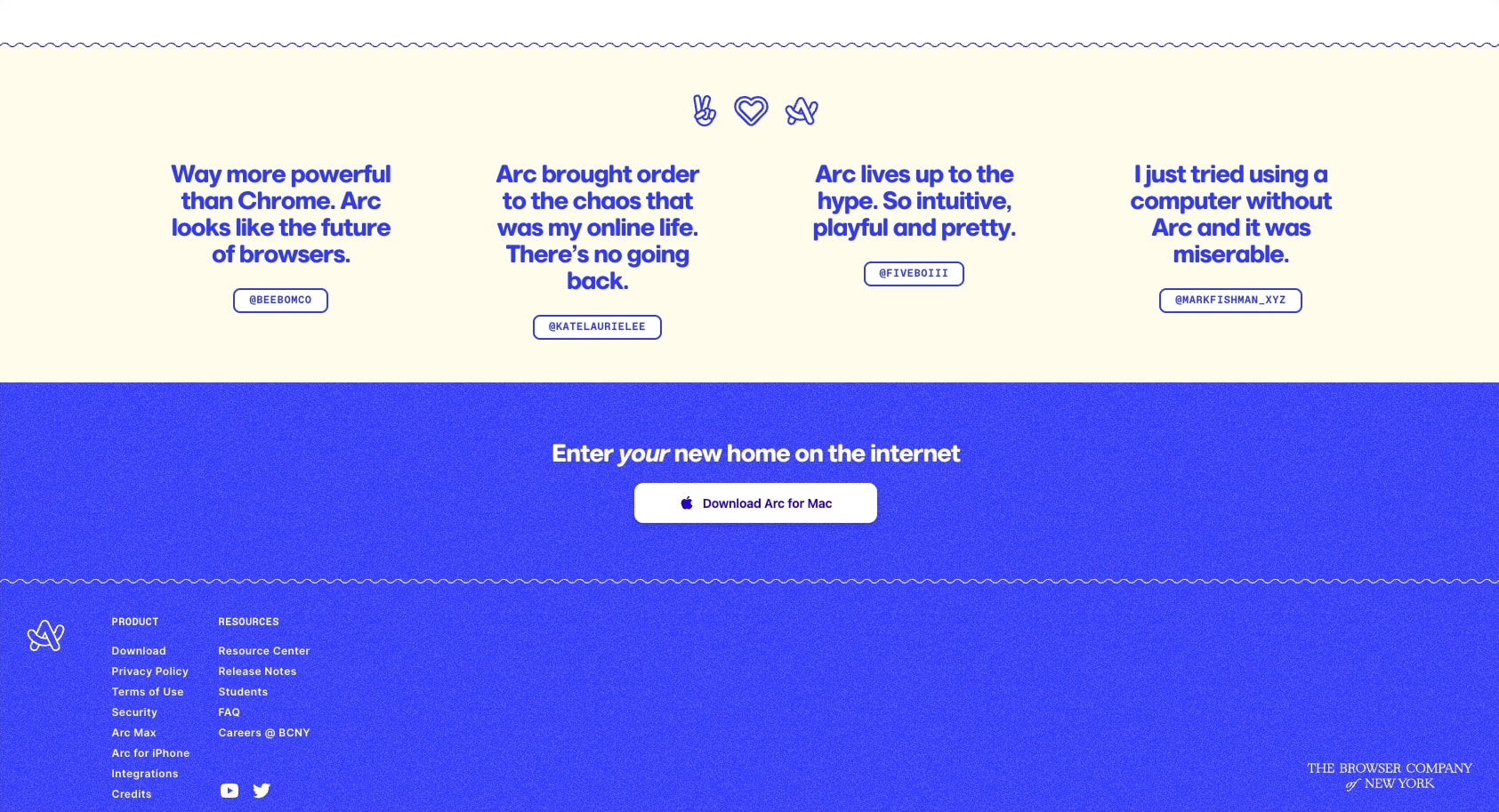 Arc from The Browser Company captured website design