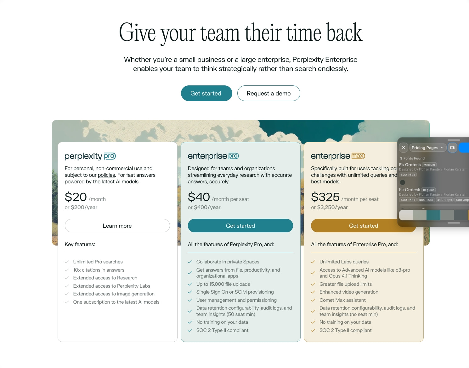 Perplexity Enterprise Pricing - Get Started Today captured website design
