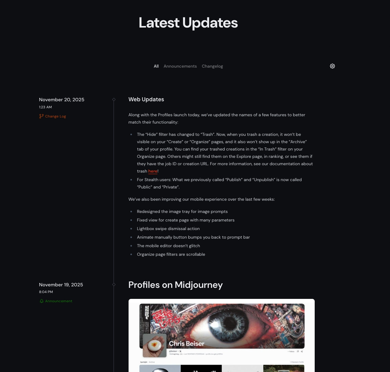 Updates captured website design