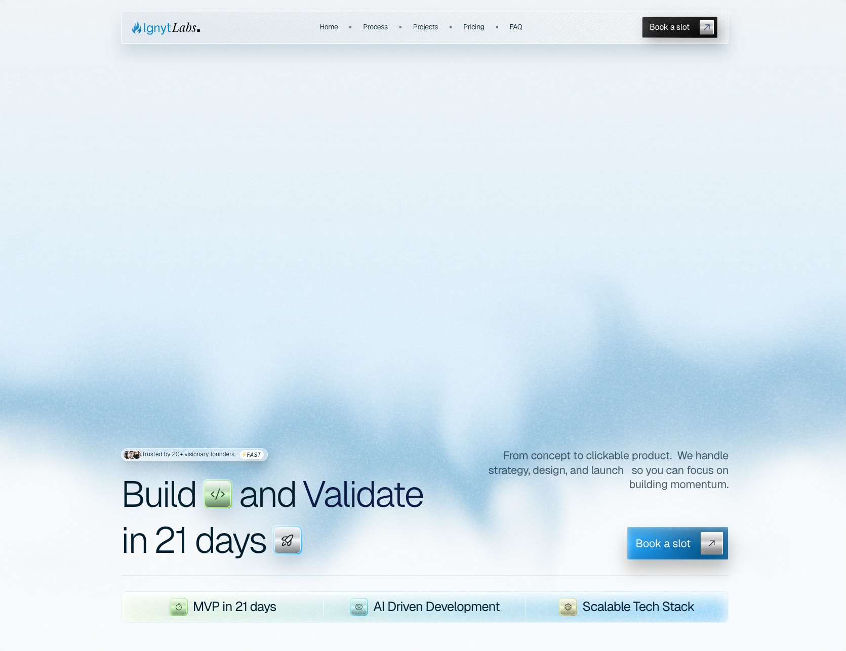 IgnytLabs-Build and Validate in 21 days captured website design
