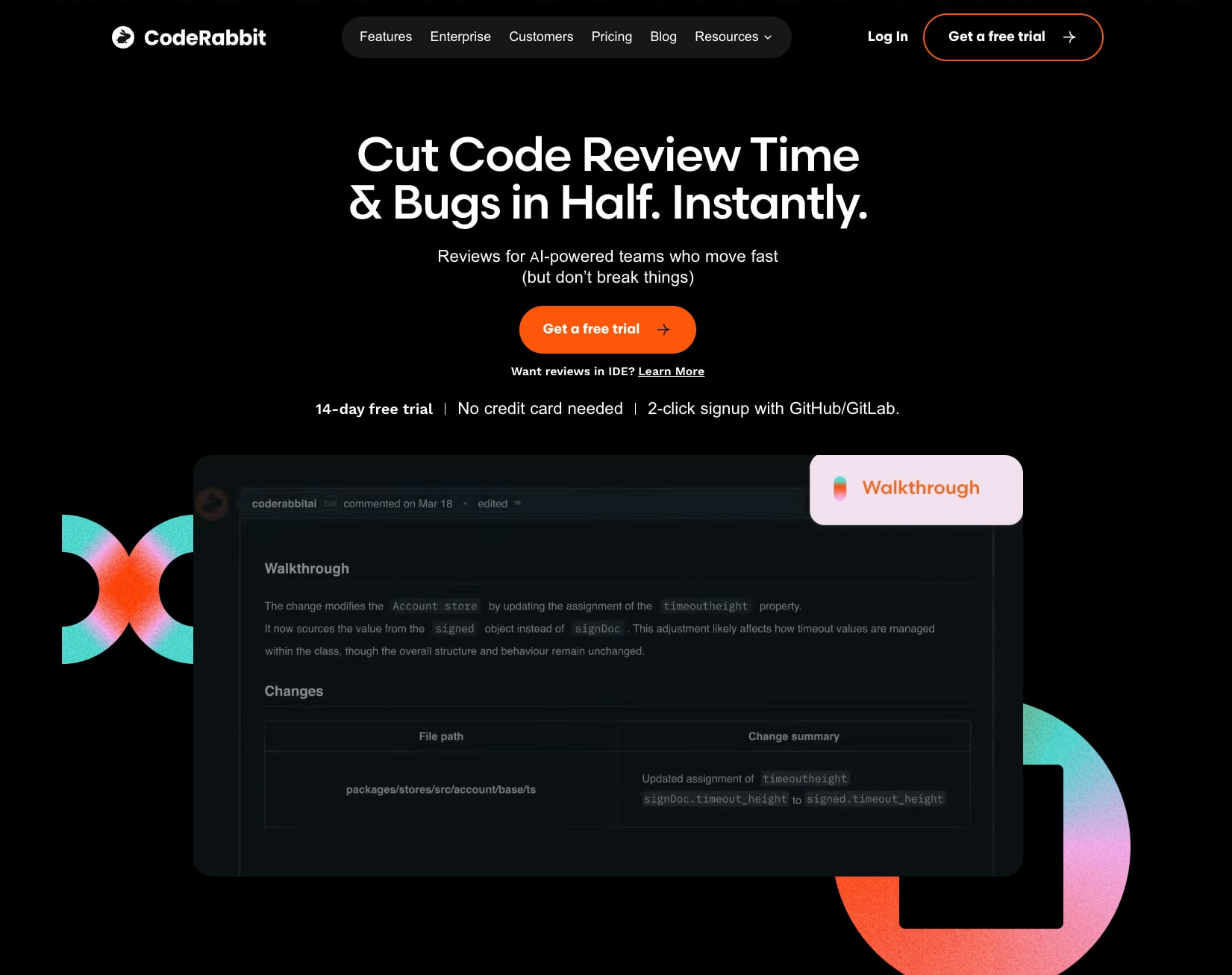 AI Code Reviews | CodeRabbit | Try for Free captured website design