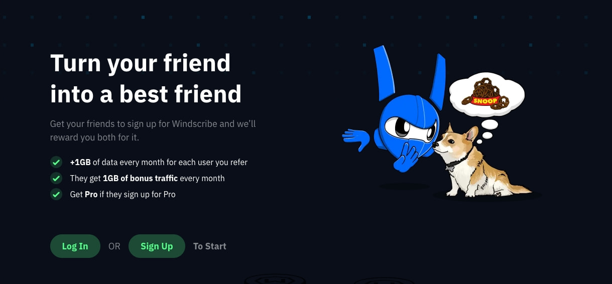 Windscribe | Turn your friend into a best friend captured website design