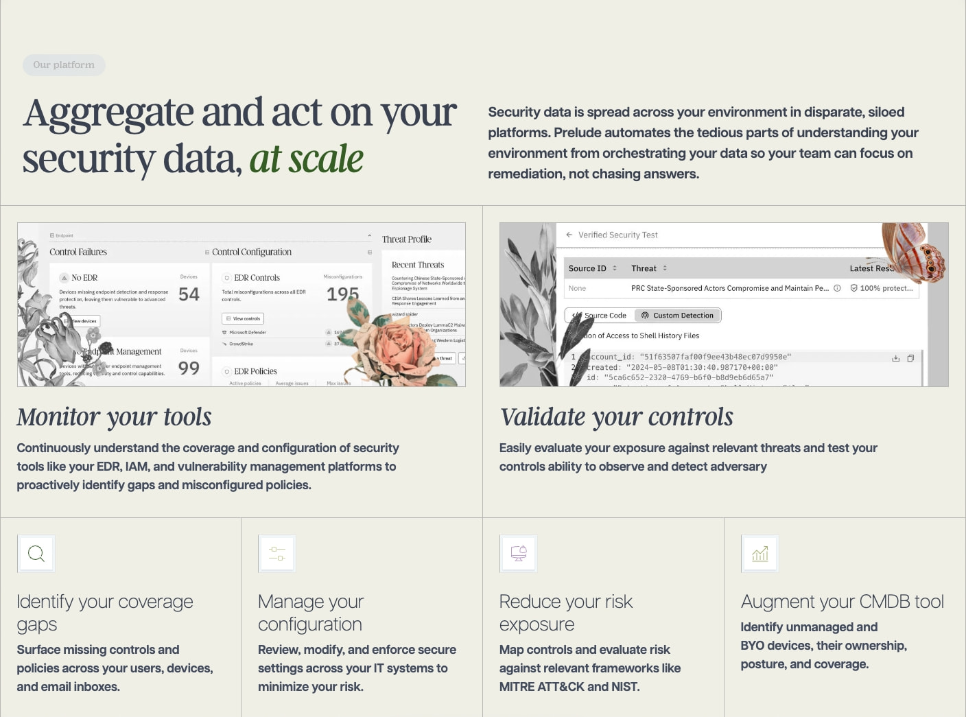 Unparalleled visibility into the state of your IT security posture | Prelude captured website design