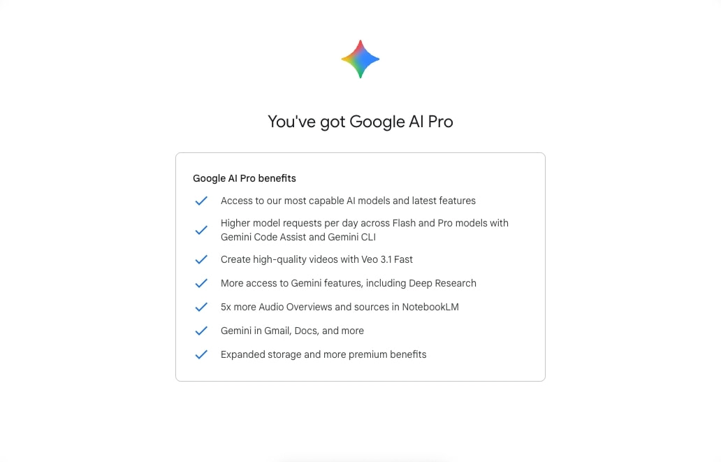 Google One Confirmation Page captured website design