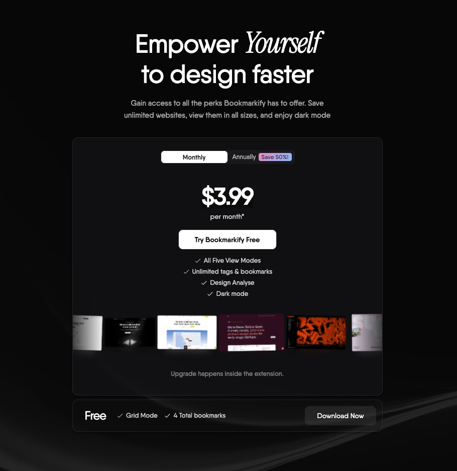 Bookmarkify Pricing captured website design